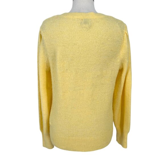 Joie Floral Embellished Puff Sleeve Crewneck Sweater Yellow Size Small - Picture 6 of 9